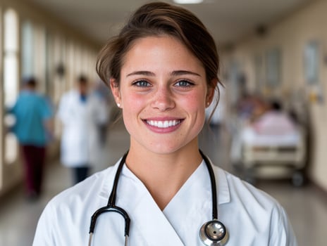 Friendly female doctor smiling in hospital photo