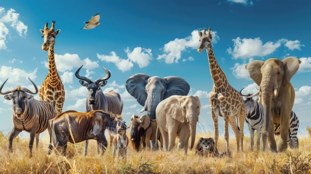 African Savanna Animals Gathering in Grassland photo
