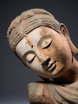 ancient buddhist sculpture with intricate details photo