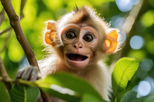 Surprised baby monkey in nature photo