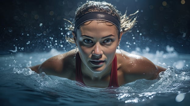 Intense female swimmer in action photo