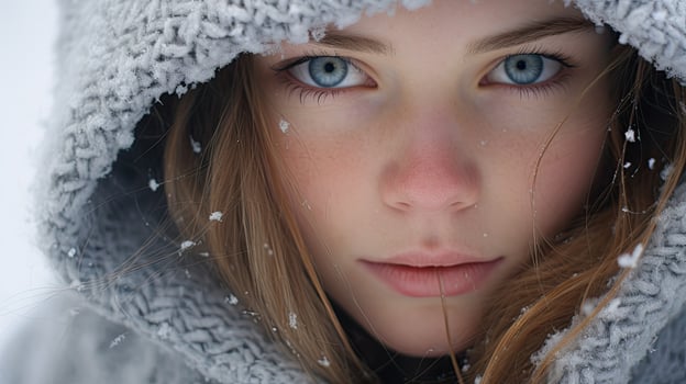 Closeup of a young persons face in the snow photo