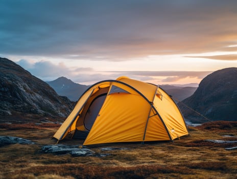 Scenic mountain camping adventure at sunset photo