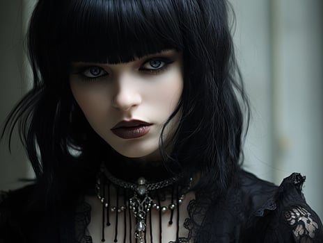 Mysterious gothic woman with dark hair and makeup photo
