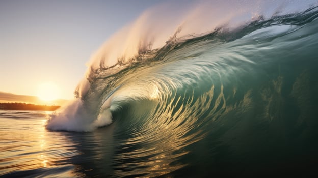 Majestic ocean wave at sunset photo