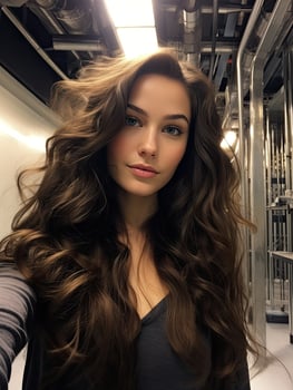 Glamorous woman with wavy brown hair photo