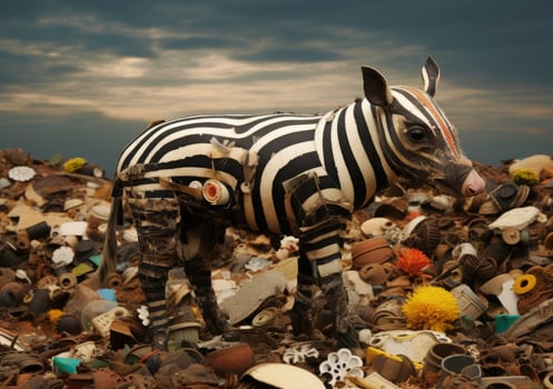 Zebra statue made from recycled materials photo