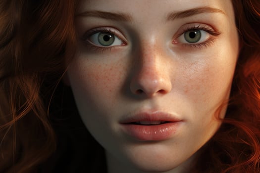 portrait of a young woman with green eyes and freckles photo