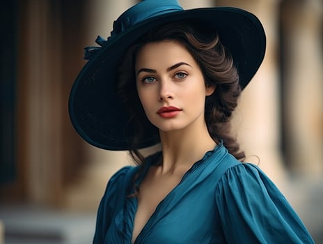 Elegant woman in vintage dress and hat photo