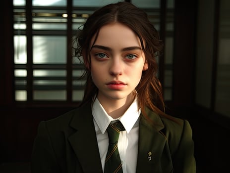 serious young woman in school uniform photo