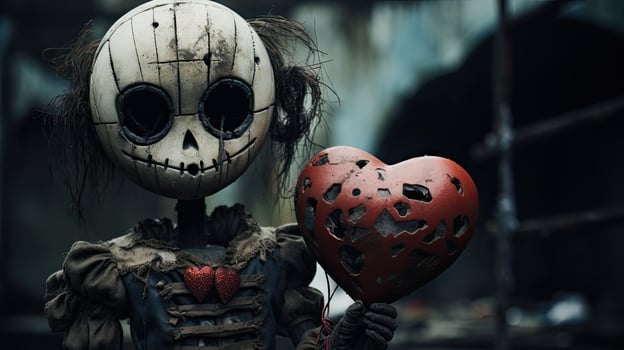 Creepy halloween pumpkin and skull figure photo