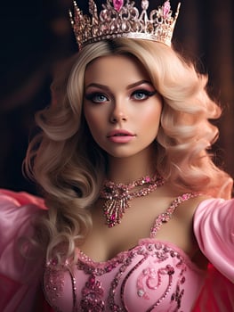 Glamorous woman in pink dress and crown photo