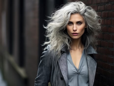 Stylish woman with windswept blonde hair photo