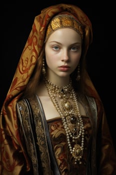 Ornate medieval portrait of a woman in traditional dress photo