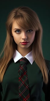 Serious young woman in school uniform photo