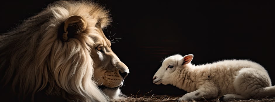 majestic lion and innocent lamb photo