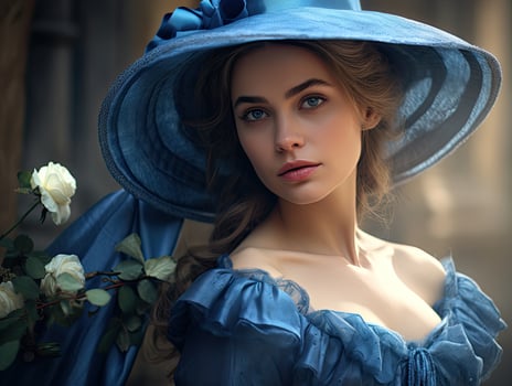 woman in blue dress and hat photo
