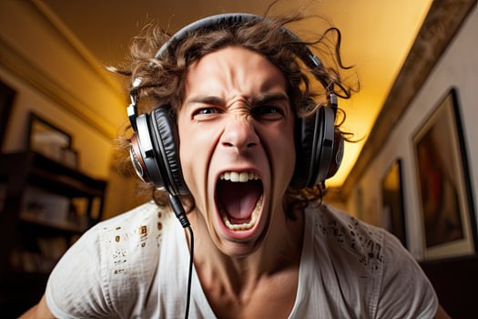 man screaming with headphones on photo
