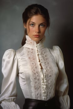 Elegant woman in white lace blouse photo