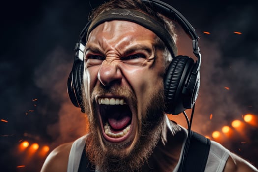 intense gamer shouting in headphones photo