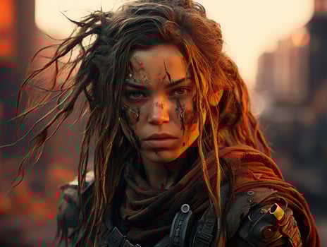 Fierce warrior woman with battle scars photo