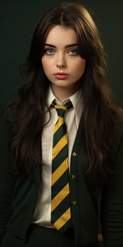 young woman in school uniform with serious expression photo