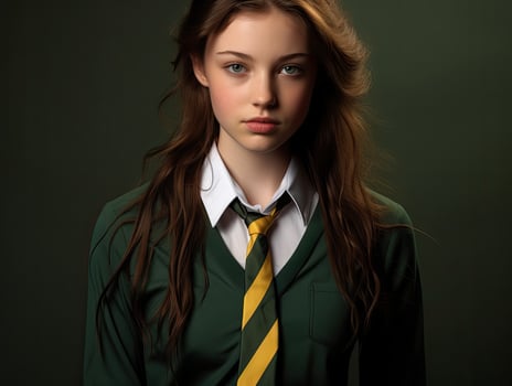 Serious young woman in school uniform photo