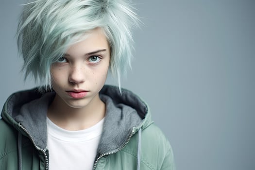 Thoughtful young person with dyed hair photo