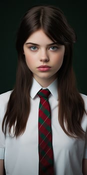 Serious young woman in school uniform photo