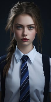 Serious young woman in school uniform photo
