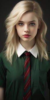 Portrait of a young woman with blonde hair wearing a school uniform photo