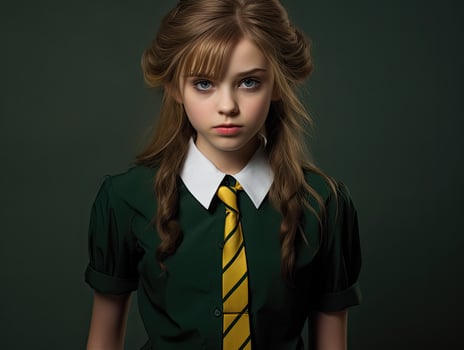 young girl in school uniform with serious expression photo
