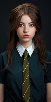 Serious young woman in school uniform photo