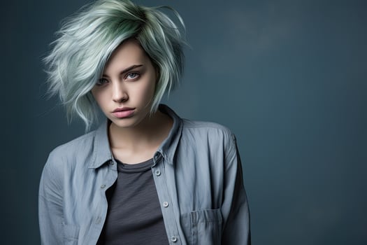 Stylish young woman with dyed hair photo