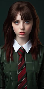 Serious young woman in school uniform photo