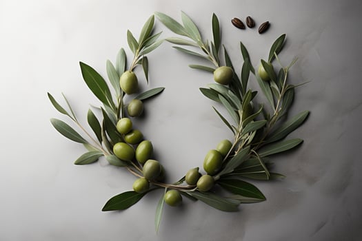 Wreath of fresh olive branches and olives photo