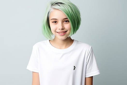 smiling woman with green hair photo