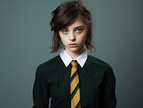 serious young student in school uniform photo