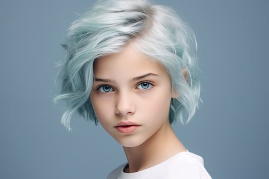 portrait of a young woman with striking white hair photo