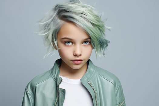 Stylish young person with vibrant green hair photo
