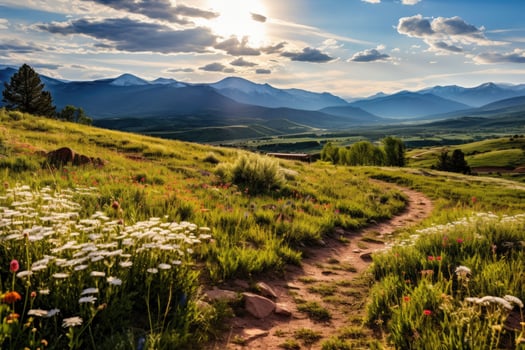 Scenic mountain landscape with hiking trail photo