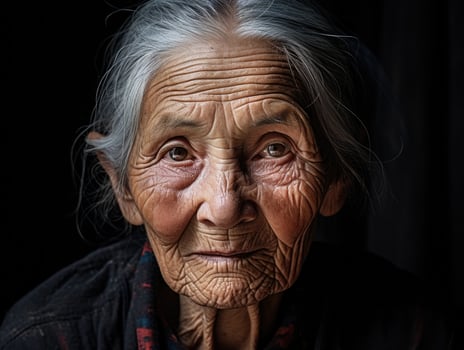 Weathered face of elderly woman photo
