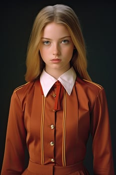 Serious young woman in orange uniform photo