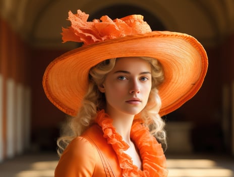 woman in orange dress and hat photo
