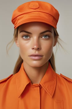 Confident woman in orange uniform photo