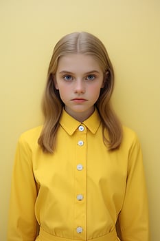 young girl in yellow coat photo