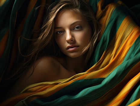 Mysterious woman in vibrant fabric photo