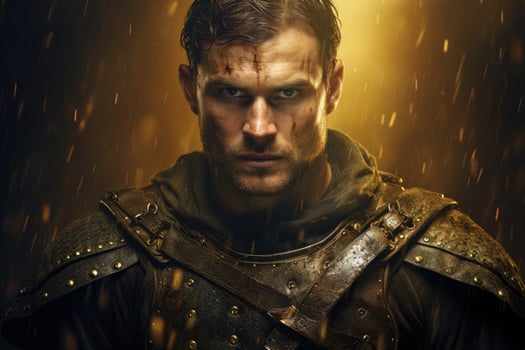 Intense warrior in the rain photo