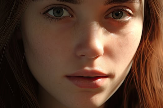 close up portrait of a young woman with intense gaze photo