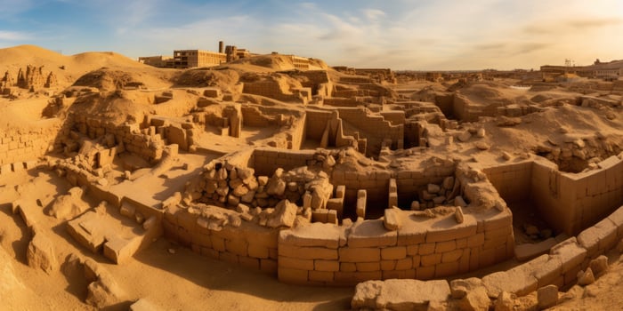 ancient ruins in the desert landscape photo